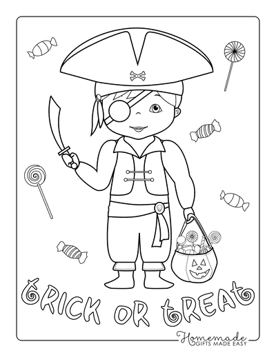 Halloween Coloring Pages Pirate Trick Treat Costume