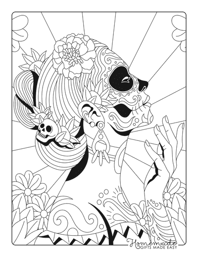 Halloween Coloring Pages Pretty Adult Sugar Skull Woman With Flowers