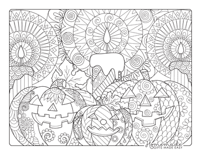 Halloween Coloring Pages Pumpkins Candles Intricate Pattern