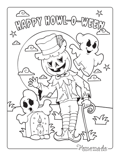 Halloween Coloring Pages Scarecrow Pumpkin Graveyard Moon