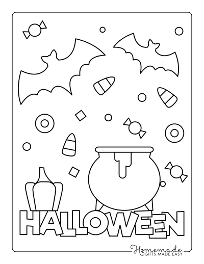 Halloween Coloring Pages Sign Bat Cauldron Candy