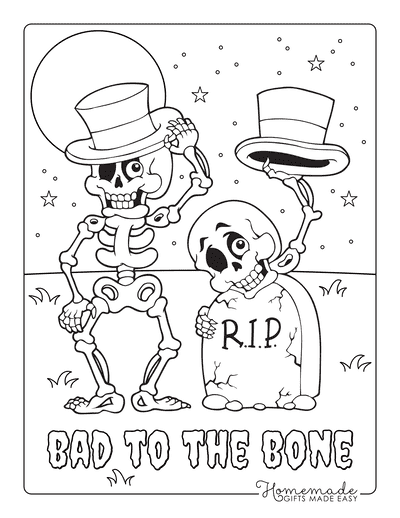 Halloween Coloring Pages Skeleton Headstone Skull