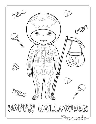 Halloween Coloring Pages Skeleton Trick Treat Costume