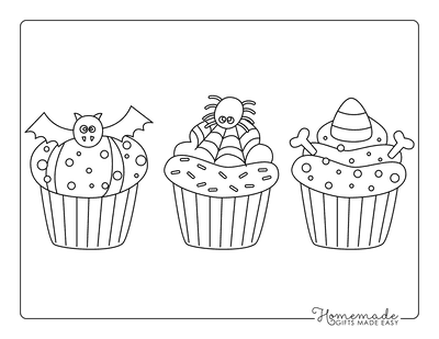 Halloween Coloring Pages Spooky Cupcakes Kids Set 2