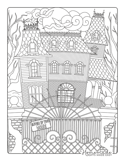 Halloween Coloring Pages Spooky Haunted House Intricate Pattern