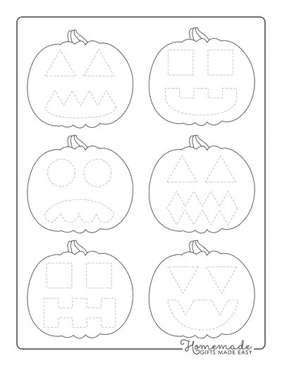 Halloween Coloring Pages Trace Pumpkin Faces Preschoolers Set 1