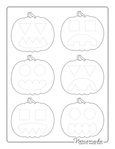 Halloween Coloring Pages Trace Pumpkin Faces Preschoolers Set 2