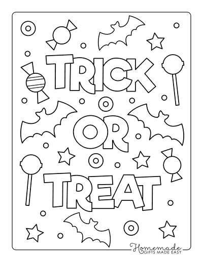 Halloween Coloring Pages Trick or Treat Candy Bats