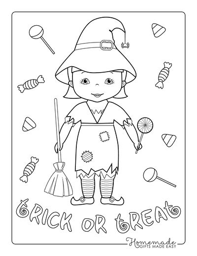 Halloween Coloring Pages Trick Treat Witch Costume