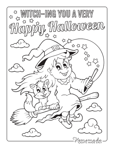 Halloween Coloring Pages Witch Cat Broomstick Wand