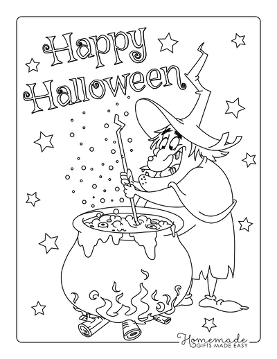 Halloween Coloring Pages Witch Cauldron Stirring