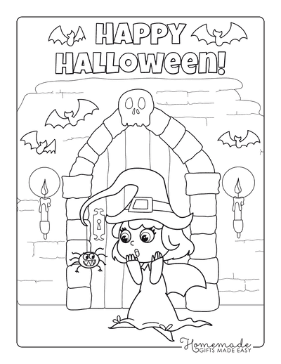 Halloween Coloring Pages Witch Spider Candle