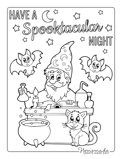 Halloween Coloring Pages Wizard Book Cauldron Cat