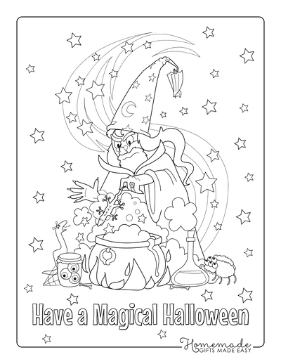 Halloween Coloring Pages Wizard Cauldron Newt
