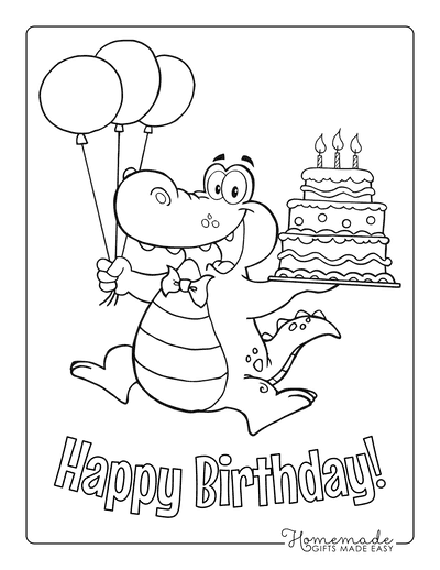 Happy Birthday Coloring Pages Alligator Holding Cake