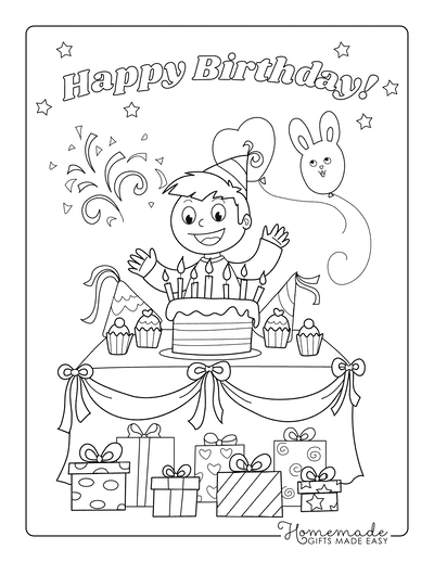 Happy Birthday Coloring Pages Boy Party Cake Presents