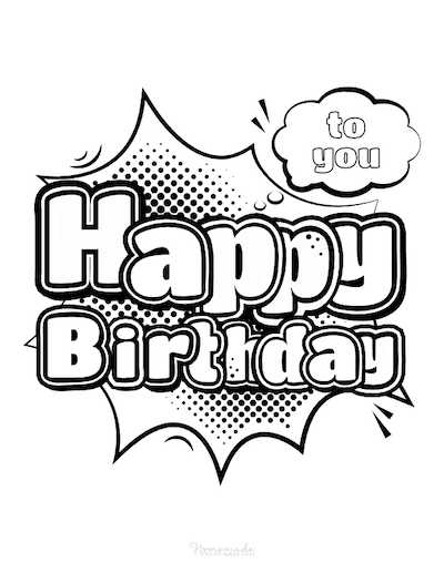 Happy Birthday Coloring Pages Comic Style