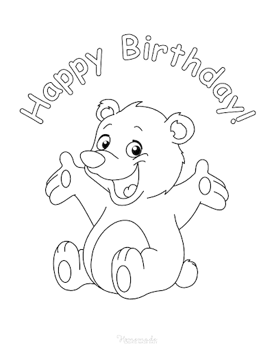 Happy Birthday Coloring Pages Cute Bear