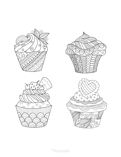Happy Birthday Coloring Pages Doodle Cupcakes