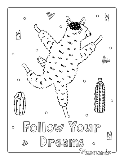 Happy Birthday Coloring Pages Follow Your Dreams Llama