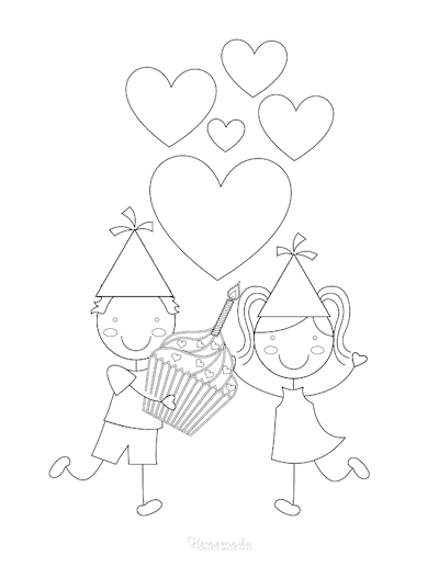 Happy Birthday Coloring Pages Girl Boy Cupcake Candle Hearts