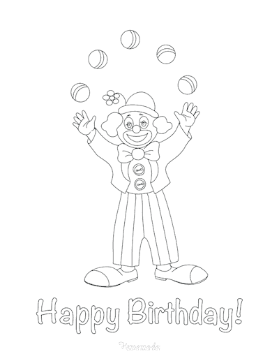 Happy Birthday Coloring Pages Juggling Clown
