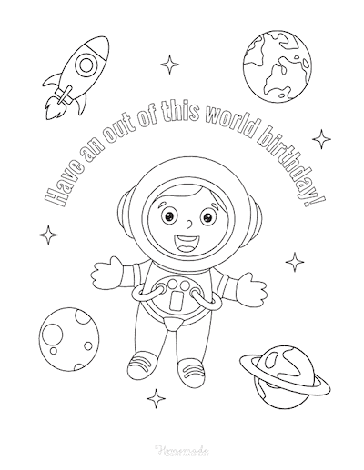 Happy Birthday Coloring Pages Out of This World Astronaut Planets Rocket