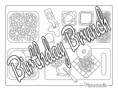 Happy Birthday Coloring Pages Simple Brunch for Adults