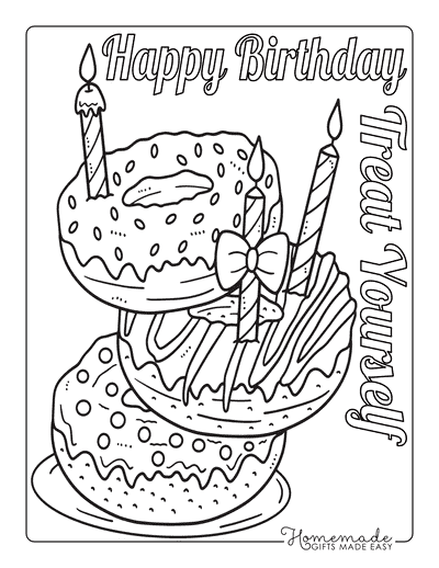 Happy Birthday Coloring Pages Treat Yourself Donuts