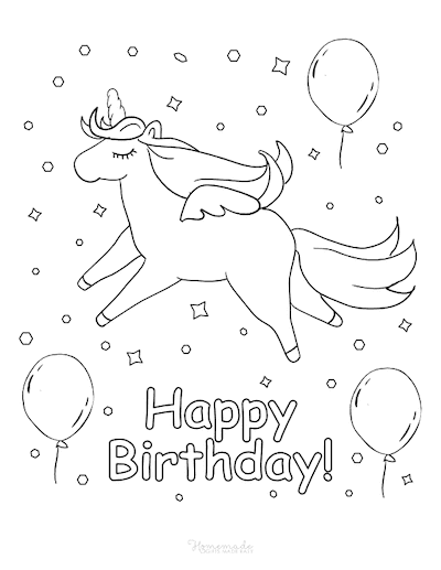 Happy Birthday Coloring Pages Unicorn Balloons Confetti