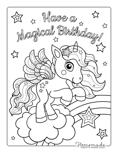 Happy Birthday Coloring Pages Unicorn Magical Birthday Rainbow