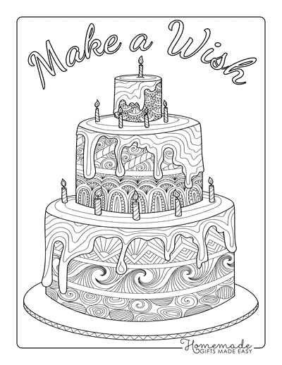Happy Birthday Coloring Pages Zentangle Cake for Adults