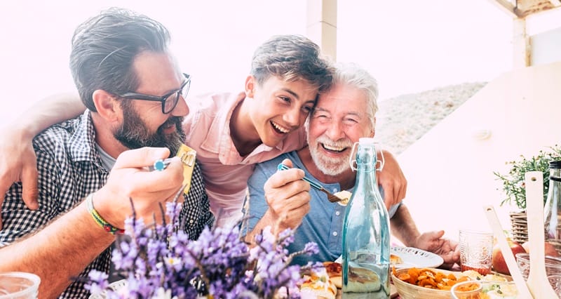 happy fathers day celebrating with grandfather
