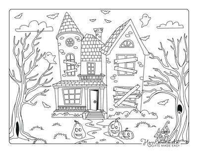 Haunted House Coloring Pages Cute Haunted House With Ghosts and Boarded Windows