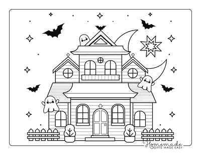 Haunted House Coloring Pages Easy Haunted House With Kawaii Ghosts to Color