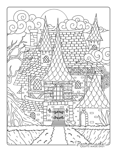 Haunted House Coloring Pages Realistic Cliffside Haunted House Drawing