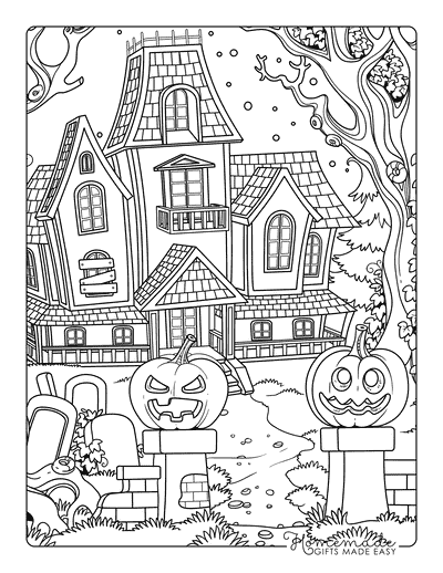 Haunted House Coloring Pages Realistic Spooky Haunted House Drawing