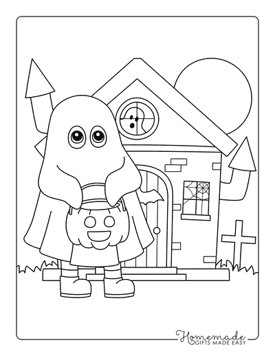 Haunted House Coloring Pages Simple Haunted House Trick or Treating