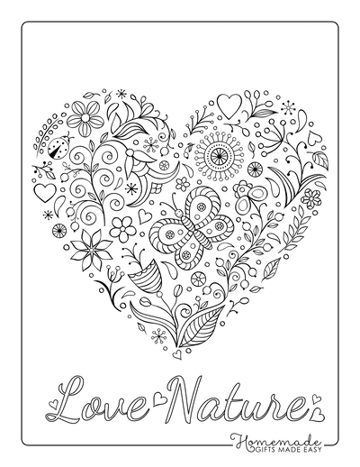 Heart Coloring Pages Butterfly Flowers Doodle for Adults