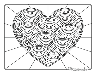 Heart Coloring Pages Curved Striped Pattern for Adults