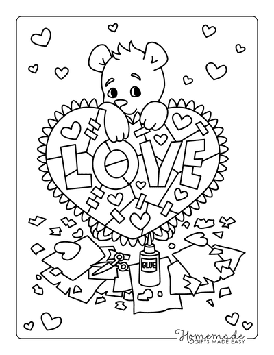 Heart Coloring Pages Cute Bear Valentine Craft