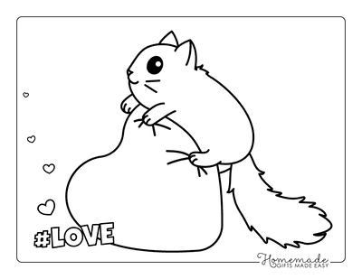 Heart Coloring Pages Cute Cat Climbing on Heart Cushion