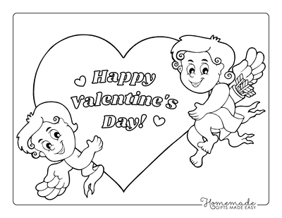 Heart Coloring Pages Cute Cupids With Large Heart