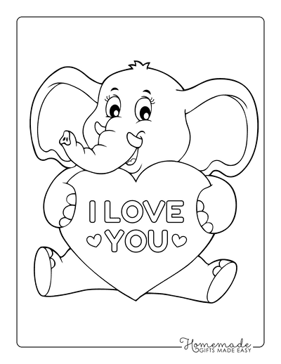 Heart Coloring Pages Cute Elephant Holding Heart