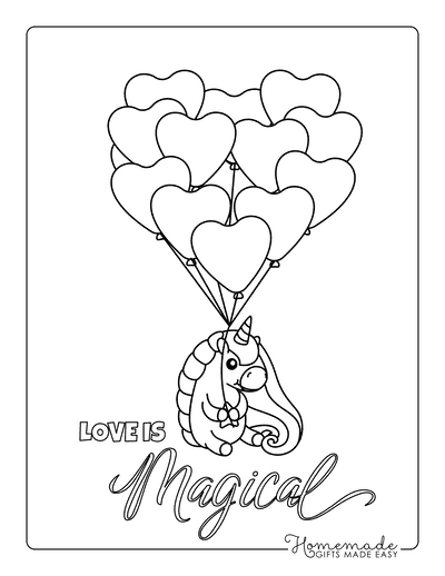 Heart Coloring Pages Cute Unicorn Bunch of Balloons