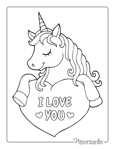 Heart Coloring Pages Cute Unicorn With Heart