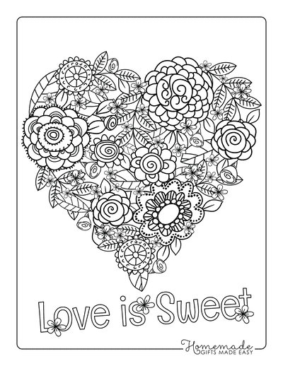 Heart Coloring Pages Flower Doodle for Adults