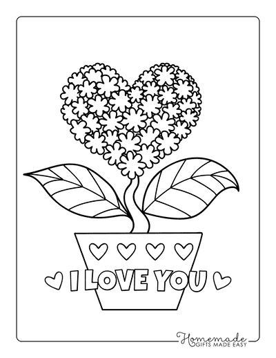Heart Coloring Pages Heart Shaped Flower in Pot