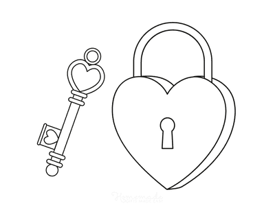 Heart Coloring Pages Key to Heart Lock