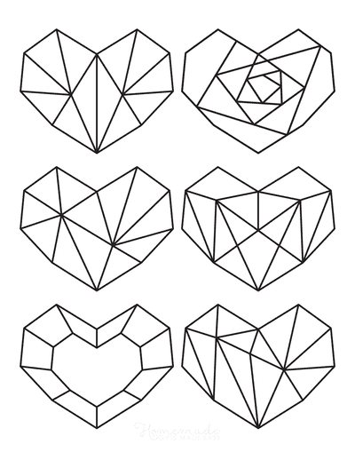 Heart Coloring Pages Mini Geometric Hearts